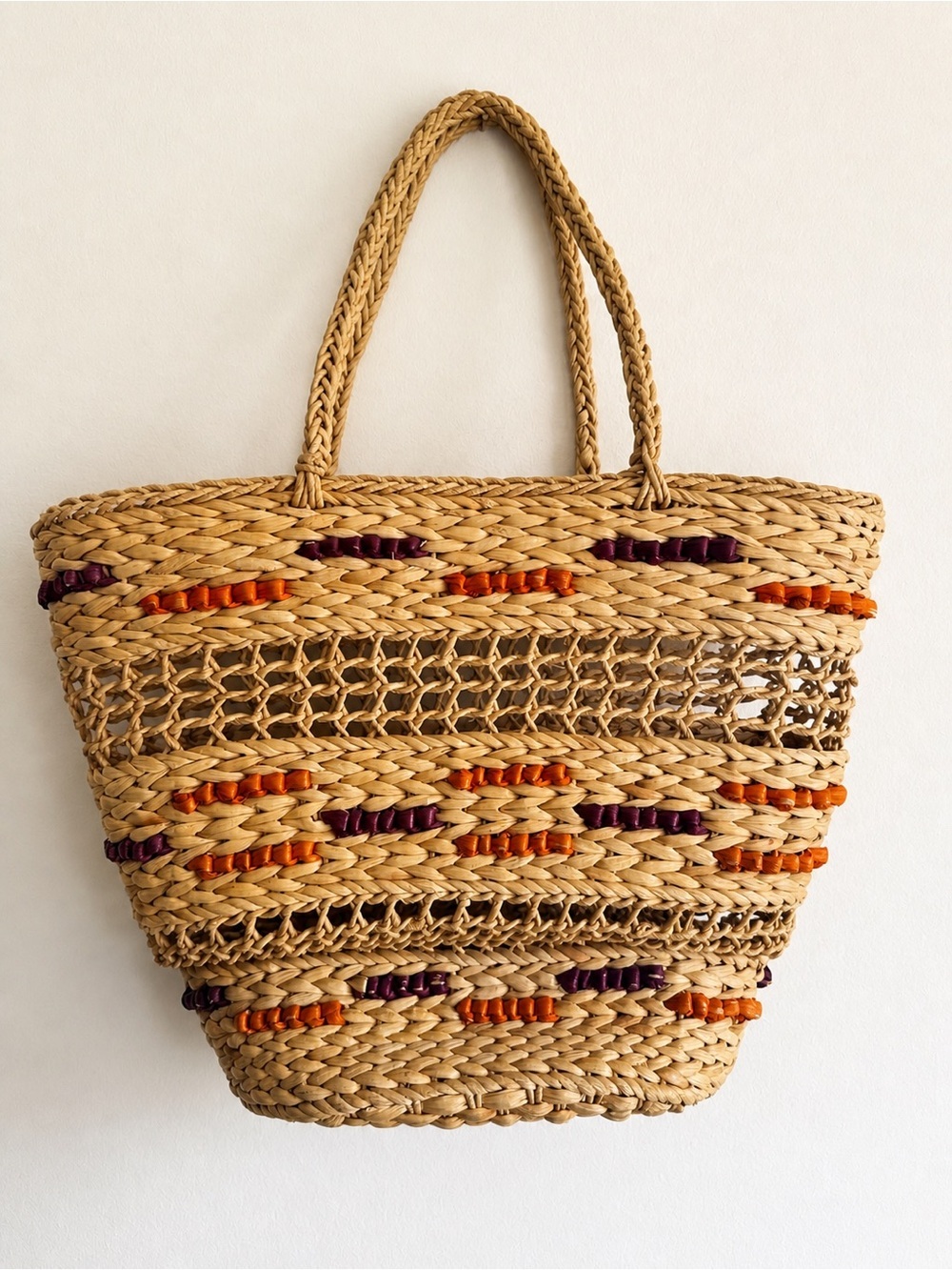 Boho Woven Straw Tote Bag Beach Market Raffia Style Carryall Size S/M - Picture 3 of 14
